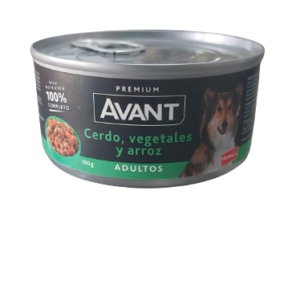 AVANT ADULTO CERDO, VEGETALES Y ARROZ LATA 180GR