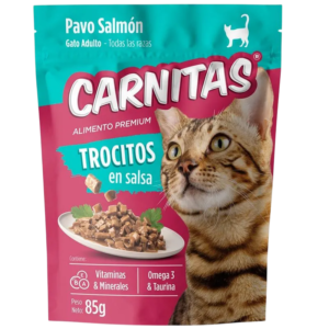 CARNITAS GATO TROCITOS EN SALSA PAVO Y SALMON 85GR