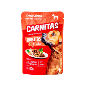 CARNITAS PERRO TROCITOS EN SALSA CERDO Y SALMON 100GR