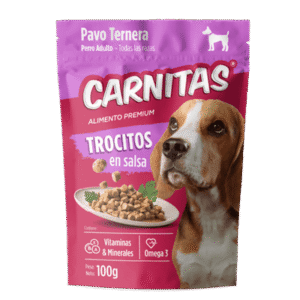 CARNITAS PERRO TROCITOS EN SALSA PAVO Y TERNERA 100GR